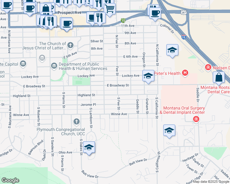 map of restaurants, bars, coffee shops, grocery stores, and more near 2001 East Broadway Street in Helena