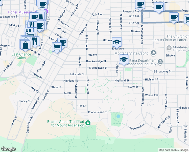 map of restaurants, bars, coffee shops, grocery stores, and more near 708 Hillsdale Street in Helena