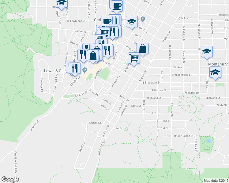 map of restaurants, bars, coffee shops, grocery stores, and more near 218 Miller Street in Helena