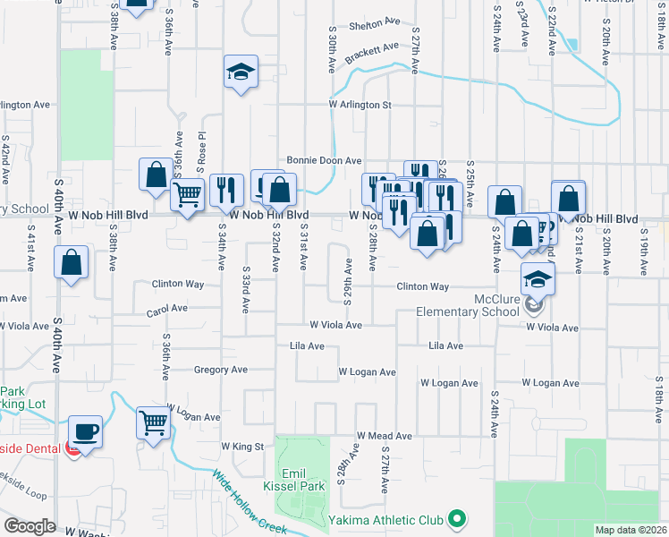 map of restaurants, bars, coffee shops, grocery stores, and more near 1115-1117 S 30th Ave in Yakima