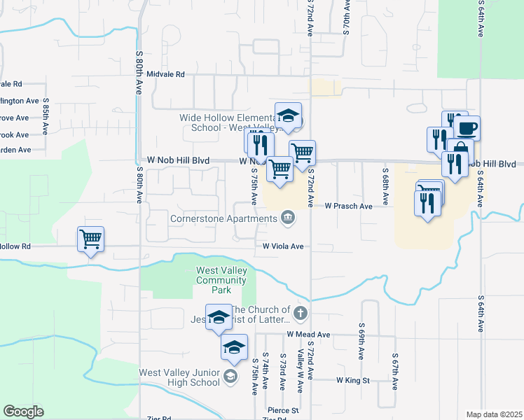 map of restaurants, bars, coffee shops, grocery stores, and more near 1221 South 75th Avenue in Yakima
