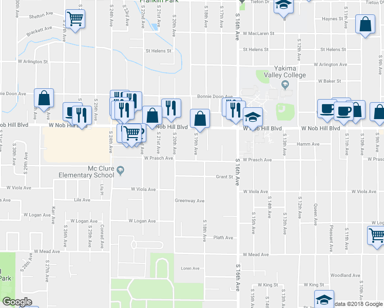 map of restaurants, bars, coffee shops, grocery stores, and more near 1116 South 19th Avenue in Yakima