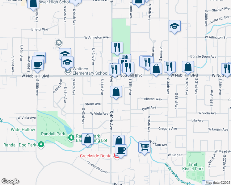 map of restaurants, bars, coffee shops, grocery stores, and more near 1201 South 40th Avenue in Yakima