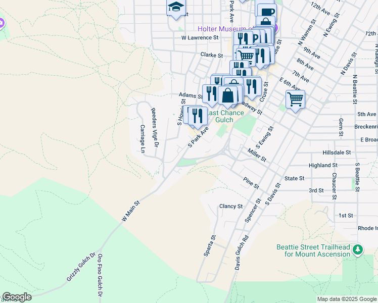 map of restaurants, bars, coffee shops, grocery stores, and more near 461 South Park Avenue in Helena