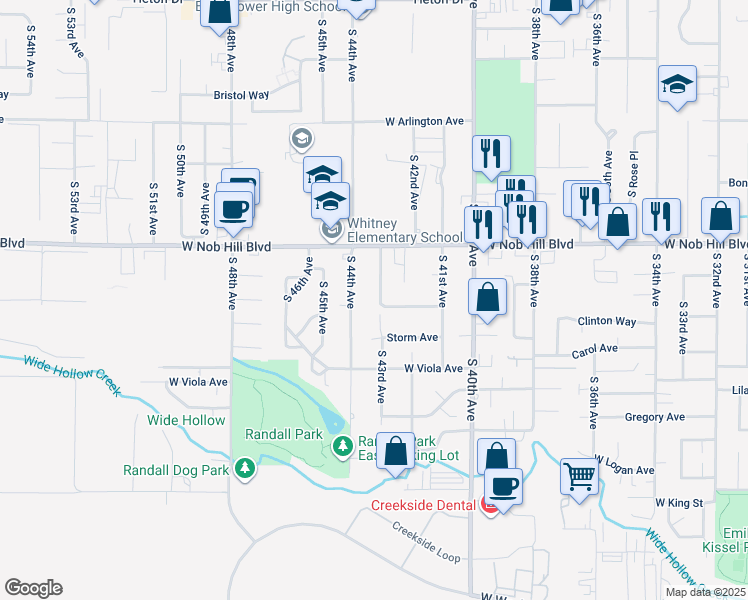 map of restaurants, bars, coffee shops, grocery stores, and more near 1111 South 43rd Avenue in Yakima