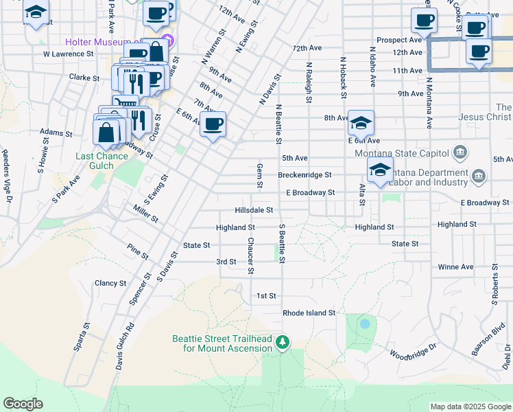map of restaurants, bars, coffee shops, grocery stores, and more near 622 Hillsdale Street in Helena