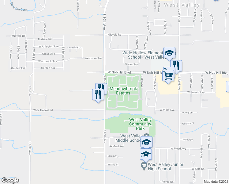 map of restaurants, bars, coffee shops, grocery stores, and more near 7610 West Nob Hill Boulevard in Yakima