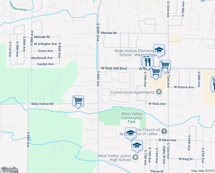 map of restaurants, bars, coffee shops, grocery stores, and more near 7610 West Nob Hill Boulevard in Yakima