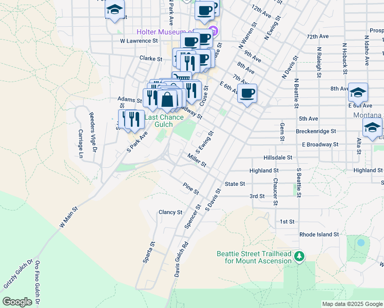 map of restaurants, bars, coffee shops, grocery stores, and more near 218 Miller Street in Helena