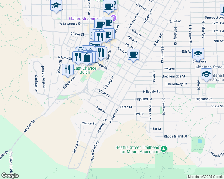 map of restaurants, bars, coffee shops, grocery stores, and more near 48 South Rodney Street in Helena