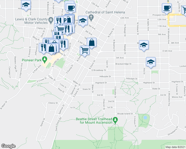 map of restaurants, bars, coffee shops, grocery stores, and more near 524 Hillsdale Street in Helena
