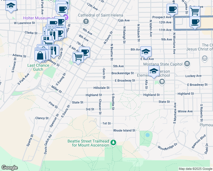map of restaurants, bars, coffee shops, grocery stores, and more near 622 Hillsdale St in Helena