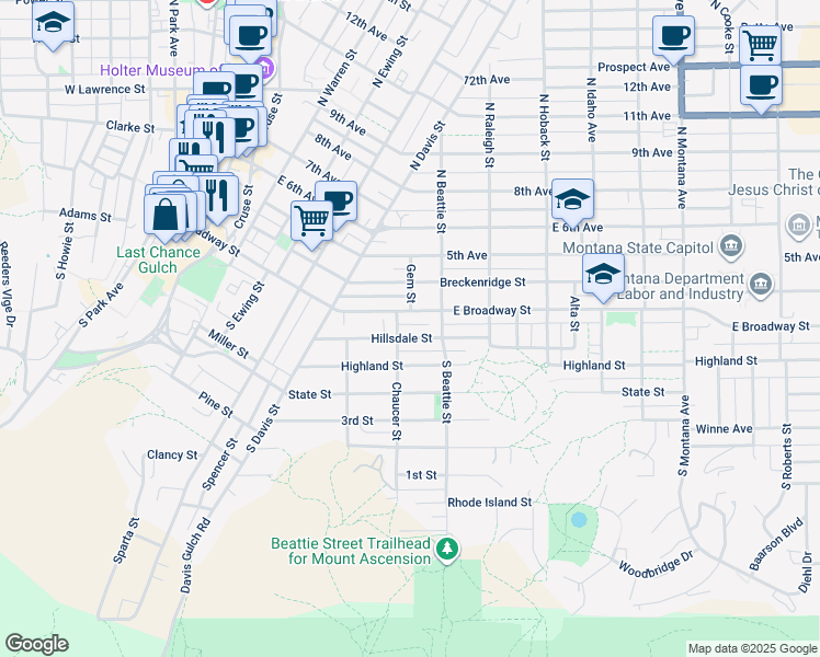 map of restaurants, bars, coffee shops, grocery stores, and more near 622 Hillsdale Street in Helena