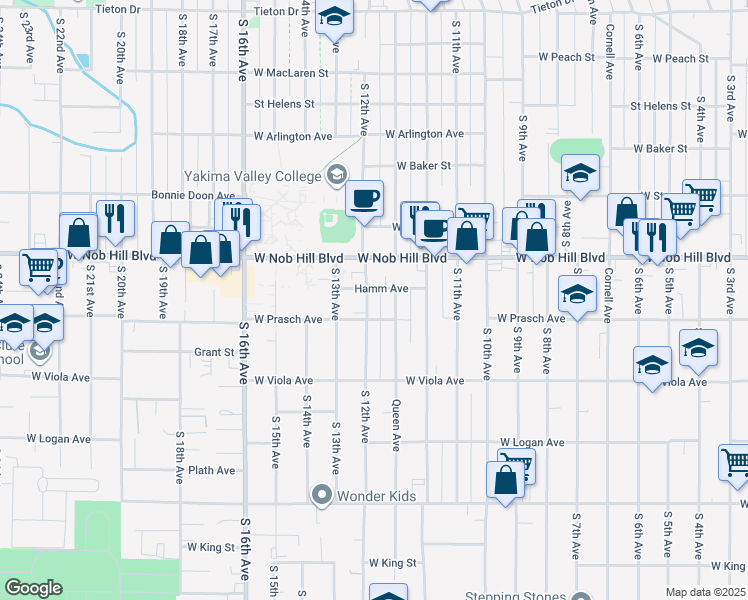 map of restaurants, bars, coffee shops, grocery stores, and more near 1113 South 12th Avenue in Yakima