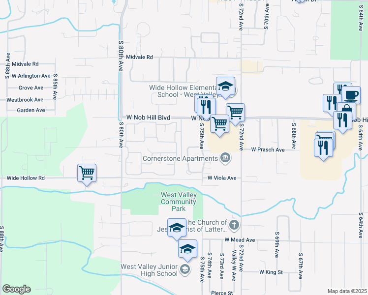 map of restaurants, bars, coffee shops, grocery stores, and more near 1216 Westbrook Loop in Yakima