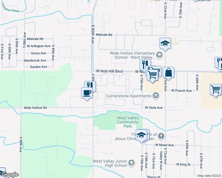map of restaurants, bars, coffee shops, grocery stores, and more near 7610 West Nob Hill Boulevard in Yakima