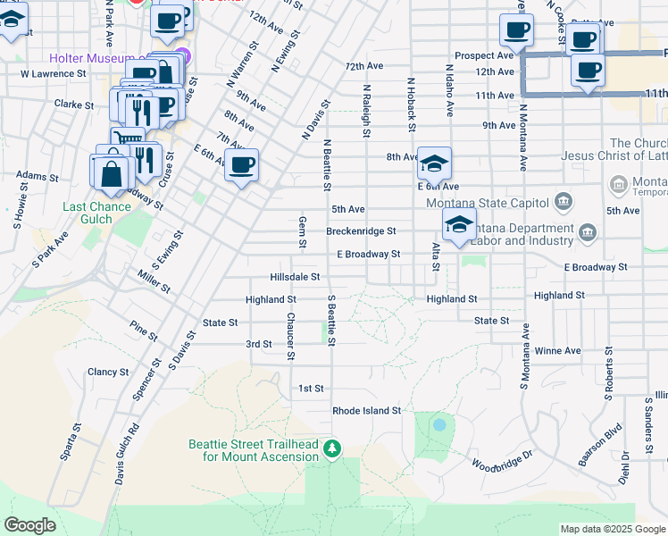 map of restaurants, bars, coffee shops, grocery stores, and more near 708 Hillsdale Street in Helena