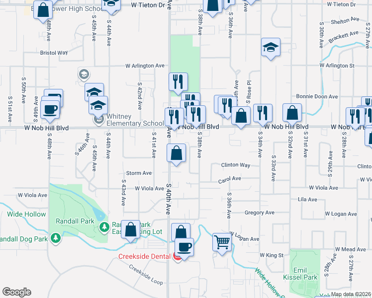 map of restaurants, bars, coffee shops, grocery stores, and more near 1201 Ackerman Avenue in Yakima