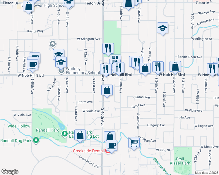 map of restaurants, bars, coffee shops, grocery stores, and more near 1201 Ackerman Avenue in Yakima