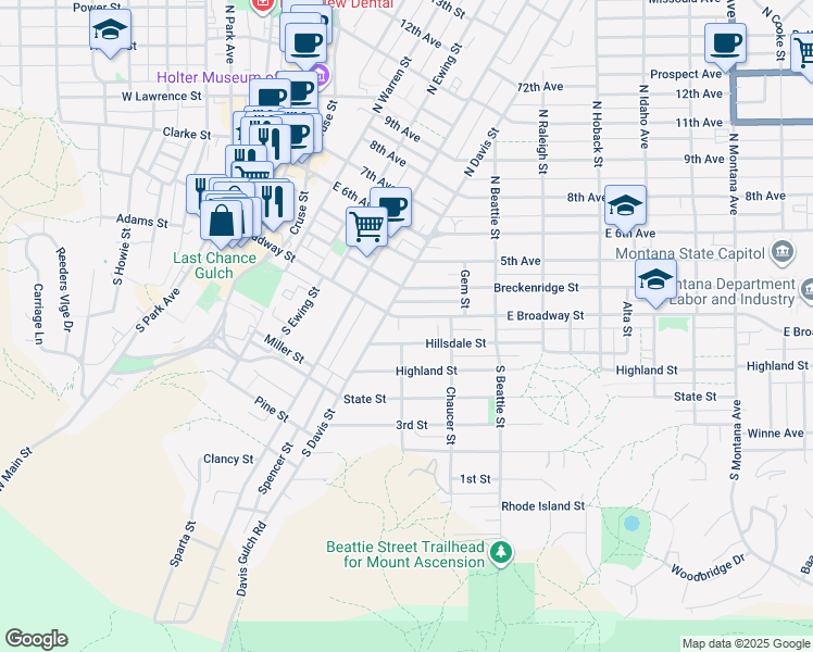 map of restaurants, bars, coffee shops, grocery stores, and more near 524 Hillsdale Street in Helena