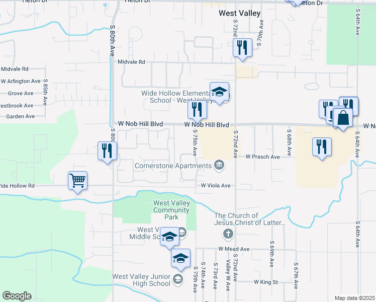 map of restaurants, bars, coffee shops, grocery stores, and more near 1216 Westbrook Loop in Yakima