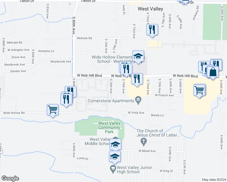 map of restaurants, bars, coffee shops, grocery stores, and more near 1212 Westbrook Loop in Yakima