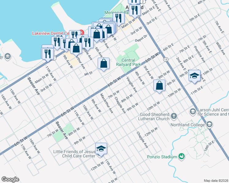 map of restaurants, bars, coffee shops, grocery stores, and more near 622 Chapple Avenue in Ashland