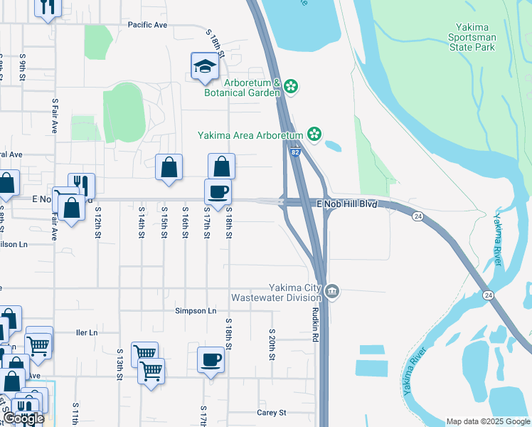 map of restaurants, bars, coffee shops, grocery stores, and more near 1906 Boggess Lane in Yakima