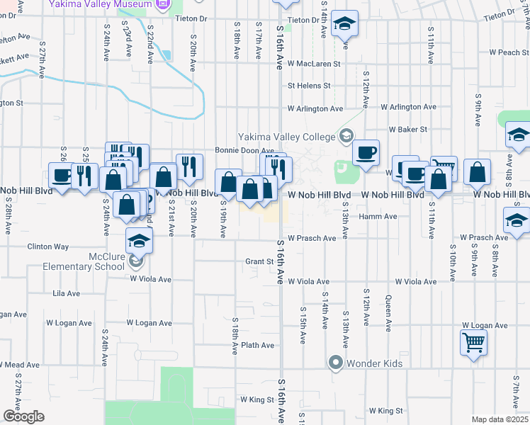 map of restaurants, bars, coffee shops, grocery stores, and more near in Yakima