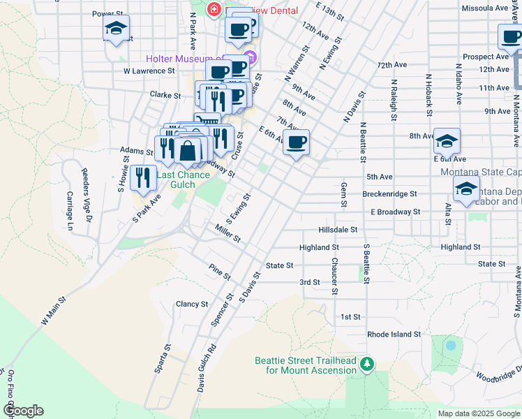 map of restaurants, bars, coffee shops, grocery stores, and more near 48 South Rodney Street in Helena