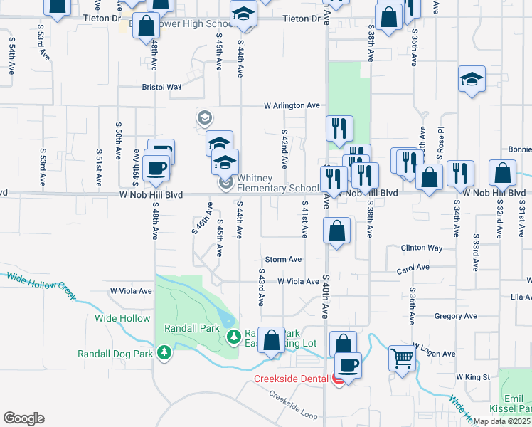 map of restaurants, bars, coffee shops, grocery stores, and more near 1111 South 43rd Avenue in Yakima