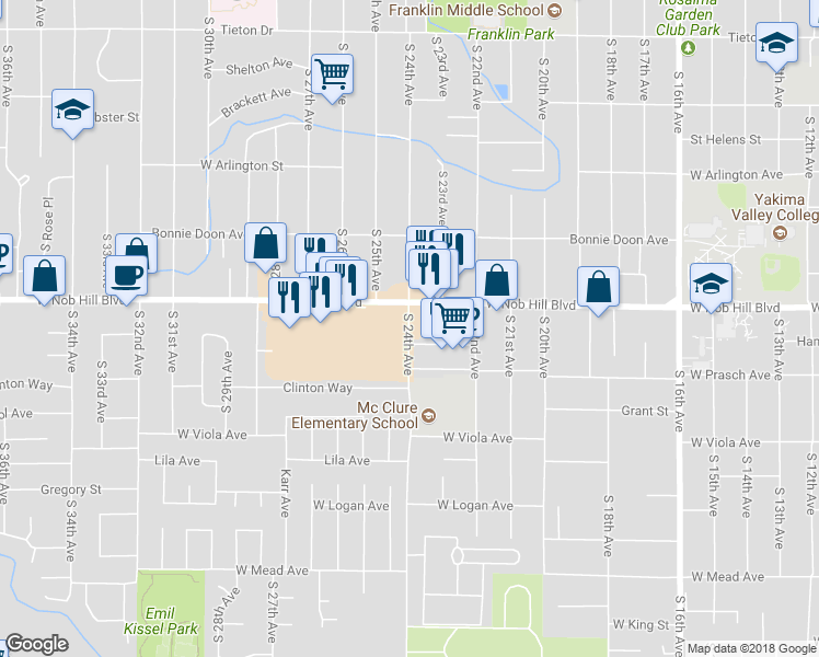 map of restaurants, bars, coffee shops, grocery stores, and more near 1131 South 24th Avenue in Yakima