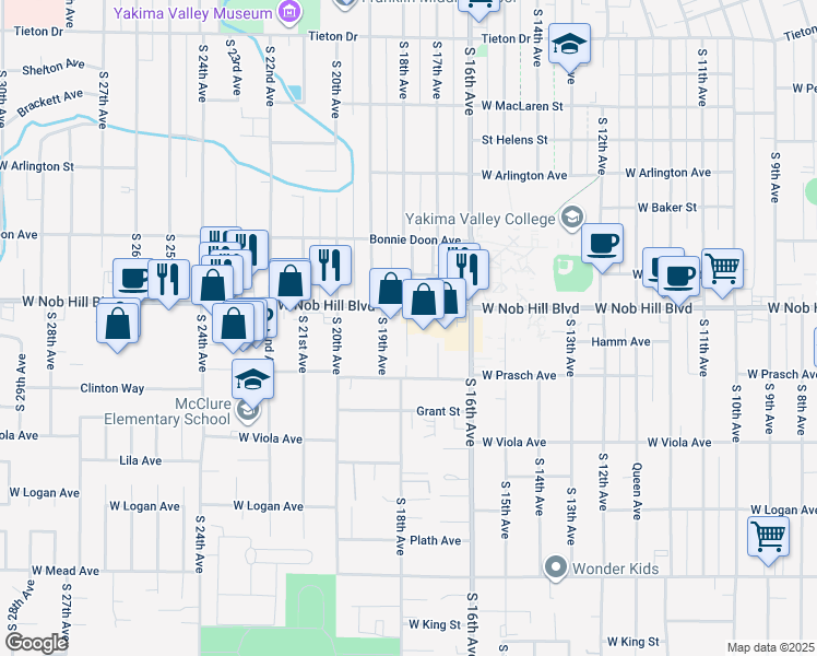 map of restaurants, bars, coffee shops, grocery stores, and more near 1113 South 18th Avenue in Yakima