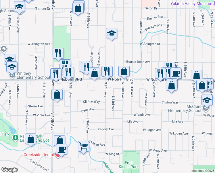 map of restaurants, bars, coffee shops, grocery stores, and more near 1113 South 34th Avenue in Yakima