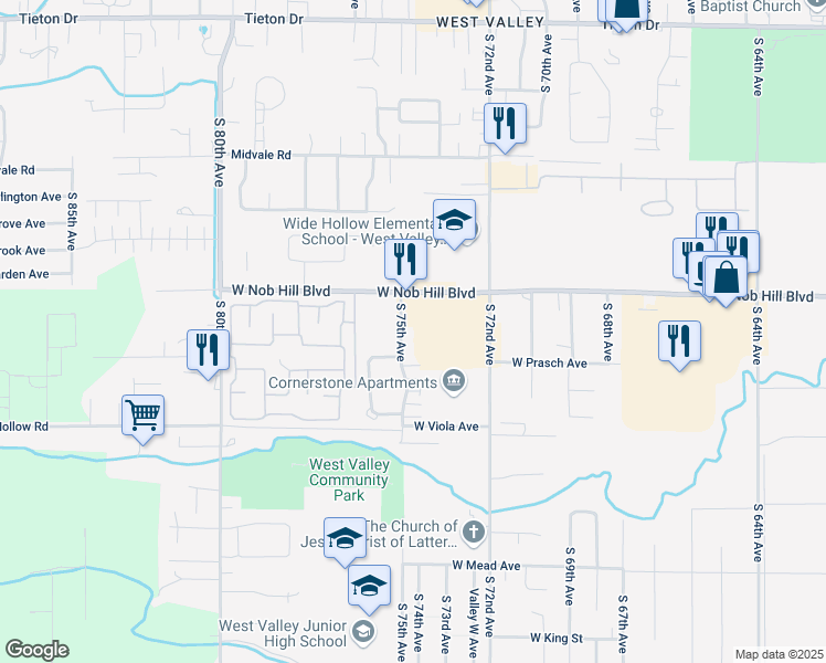 map of restaurants, bars, coffee shops, grocery stores, and more near 1221 South 75th Avenue in Yakima
