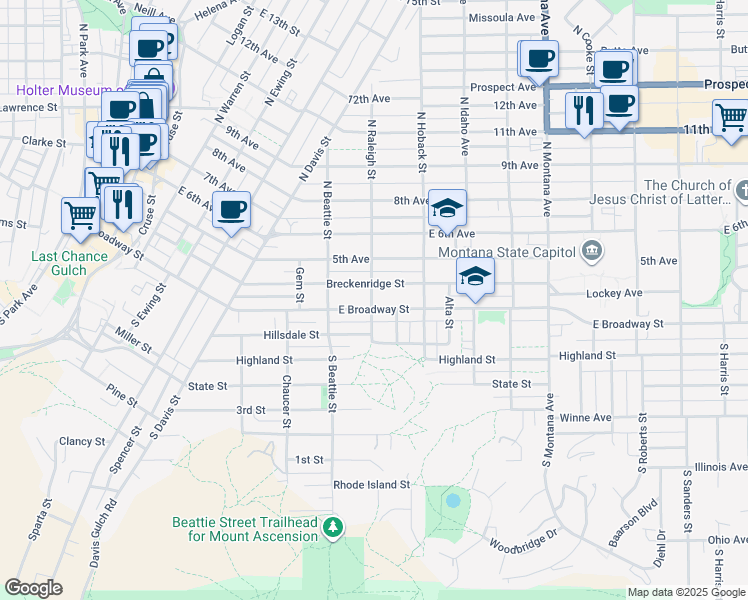 map of restaurants, bars, coffee shops, grocery stores, and more near 1866 Raleigh Street in Helena