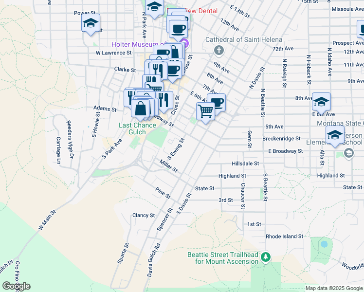 map of restaurants, bars, coffee shops, grocery stores, and more near 305 East Broadway Street in Helena