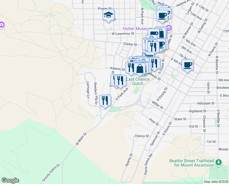 map of restaurants, bars, coffee shops, grocery stores, and more near 120 Reeders Alley in Helena