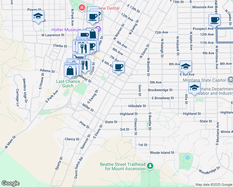 map of restaurants, bars, coffee shops, grocery stores, and more near 428 Breckenridge Street in Helena