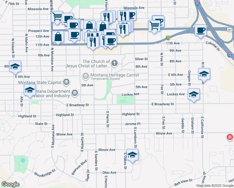map of restaurants, bars, coffee shops, grocery stores, and more near 1721 5th Ave in Helena