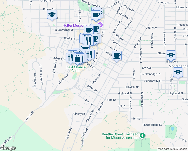 map of restaurants, bars, coffee shops, grocery stores, and more near 201 Vawter Street in Helena