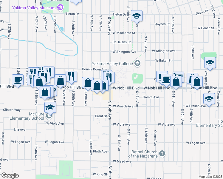 map of restaurants, bars, coffee shops, grocery stores, and more near in Yakima