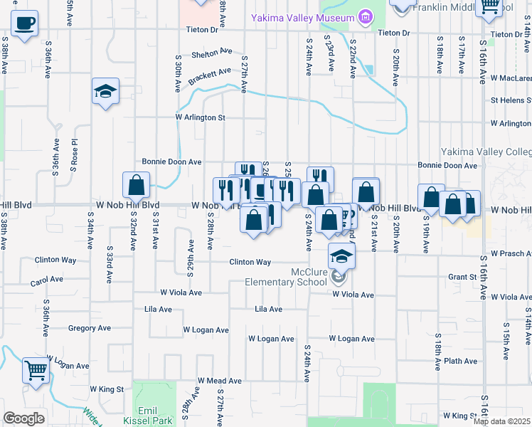 map of restaurants, bars, coffee shops, grocery stores, and more near 1019 S 26th Ave in Yakima
