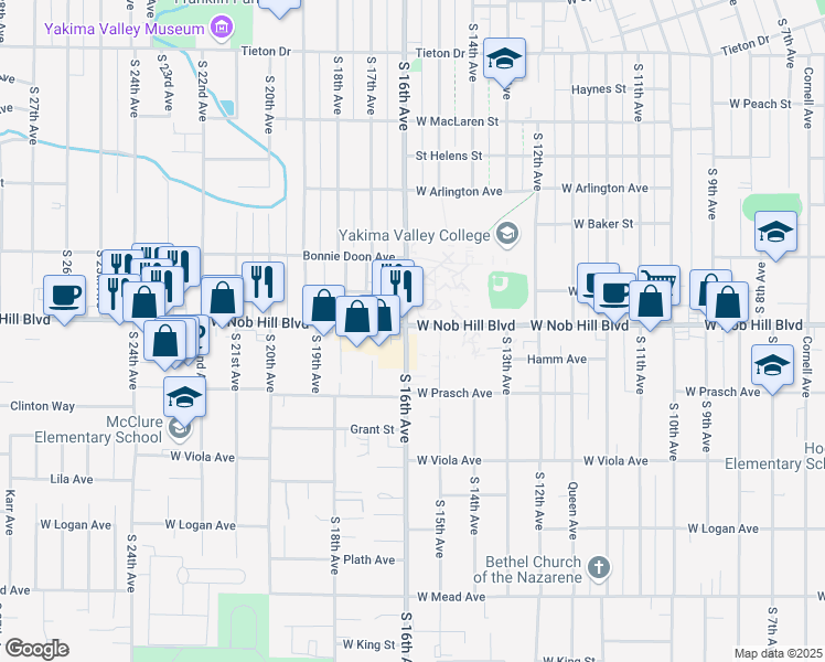 map of restaurants, bars, coffee shops, grocery stores, and more near 1015 South 16th Avenue in Yakima