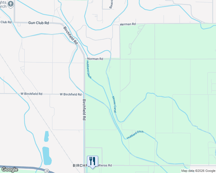 map of restaurants, bars, coffee shops, grocery stores, and more near 1311 Birchfield Road in Yakima