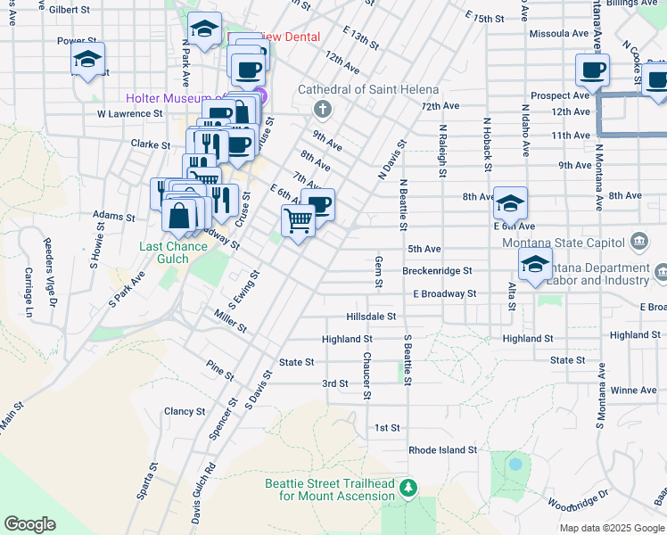 map of restaurants, bars, coffee shops, grocery stores, and more near 428 Breckenridge Street in Helena