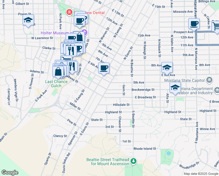 map of restaurants, bars, coffee shops, grocery stores, and more near 428 Breckenridge Street in Helena