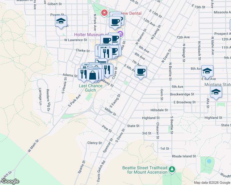 map of restaurants, bars, coffee shops, grocery stores, and more near 201 Vawter Street in Helena