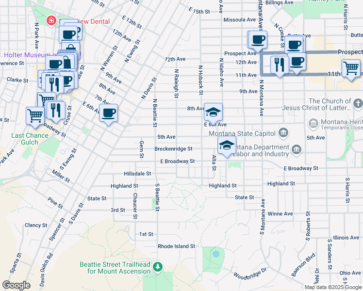 map of restaurants, bars, coffee shops, grocery stores, and more near 806 Breckenridge Street in Helena