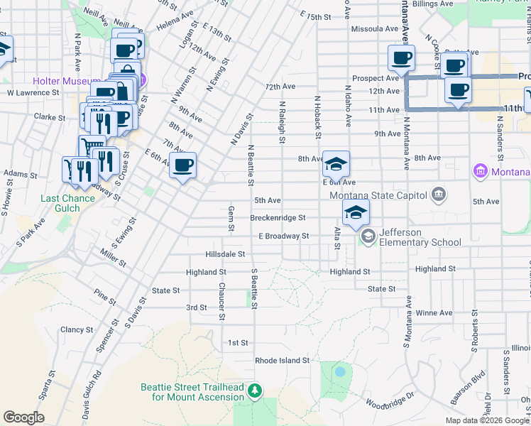 map of restaurants, bars, coffee shops, grocery stores, and more near 714 Breckenridge Street in Helena